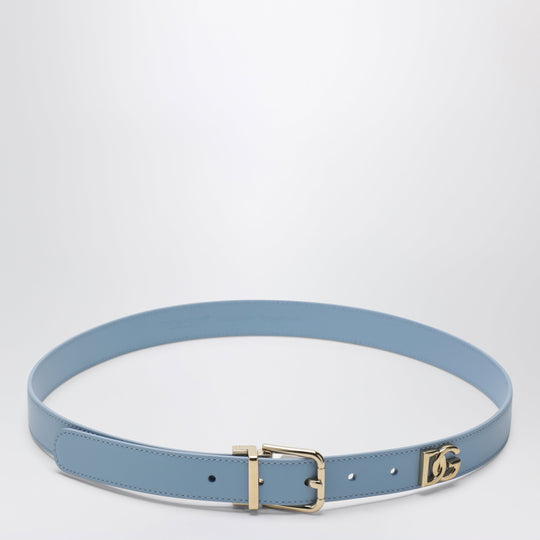 Logo Plaque Calfskin Belt In Powder Blue