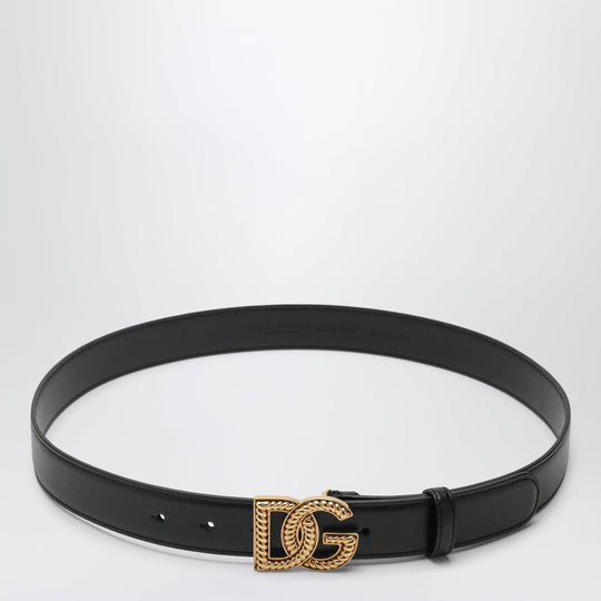 Belt With Dg Logo In Calfskin Leather, Black