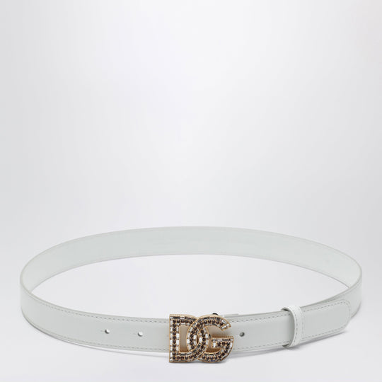Dg Logo Calfskin Leather Belt In Optic White