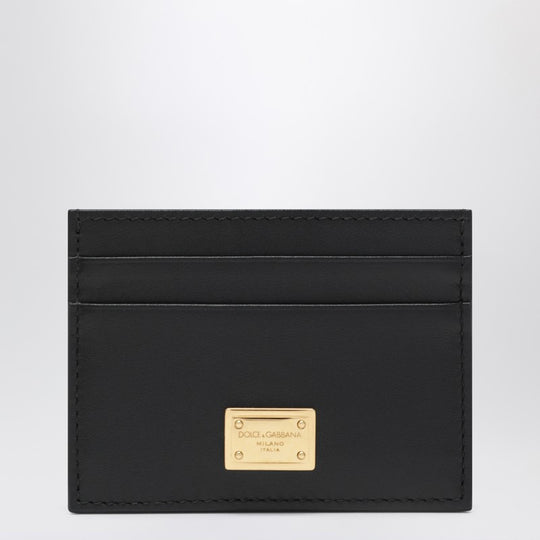 Black Leather Card Holder With Logo Tag
