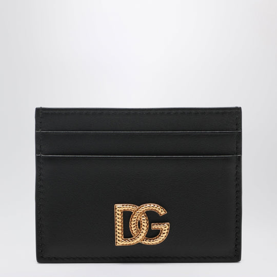Dg Intrecciato Card Holder With Woven Logo In Calfskin, Black