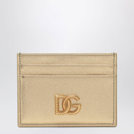 Laminated Calfskin Dg Logo Card Holder In Gold