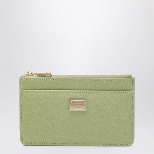 Dauphine Calfskin Zip Card Holder In Sage