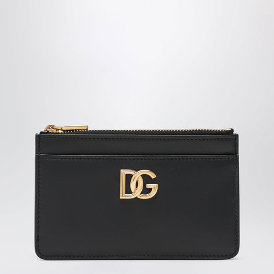 Black Leather Zip Card Holder With Dg Logo