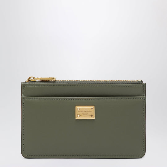 Zip Card Holder In Plongé Calfskin, Military Green