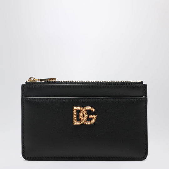 Calfskin Leather Card Holder With Dg Logo In Black