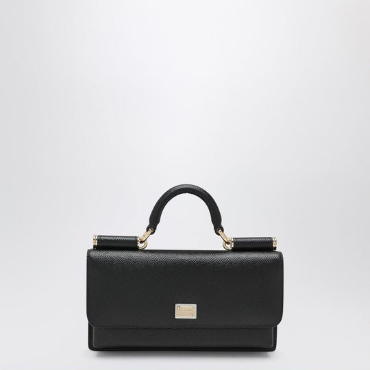 Mini Dauphine Black Leather Bag With Logo Tag