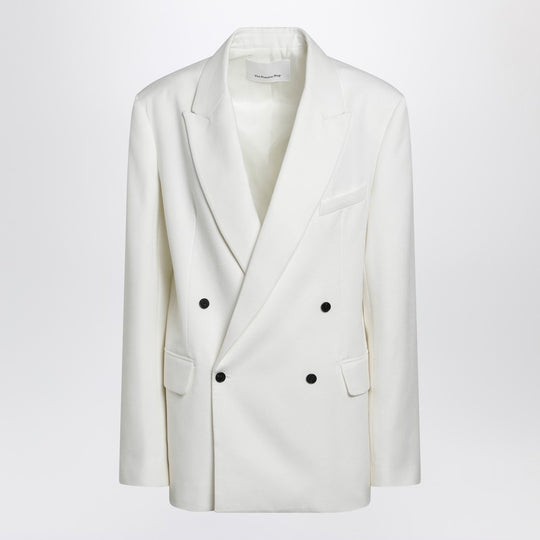 White Double-Breasted Wool-Blend Jacket