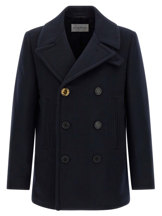 Double-Breasted Caban Coats And Trench Coats Blue