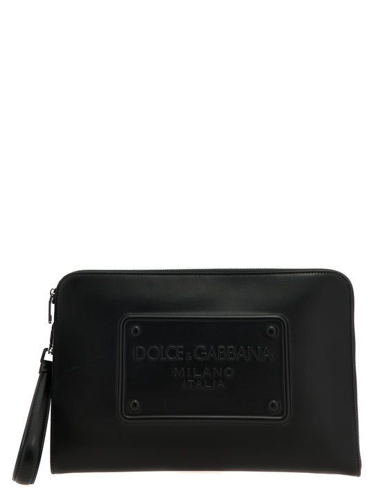 Large Plaque Pouch Clutch Black