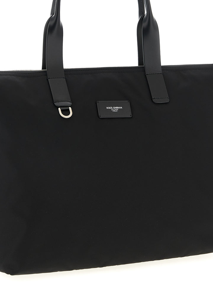 Dolce & Gabbana Media Logo Patch Shopping Bag Tote Bag - Black | 9790e7ae08dd9c7e9f4467f68787461cc64ee445