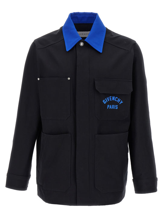 Logo Embroidery Overshirt Puffer Jackets Blue