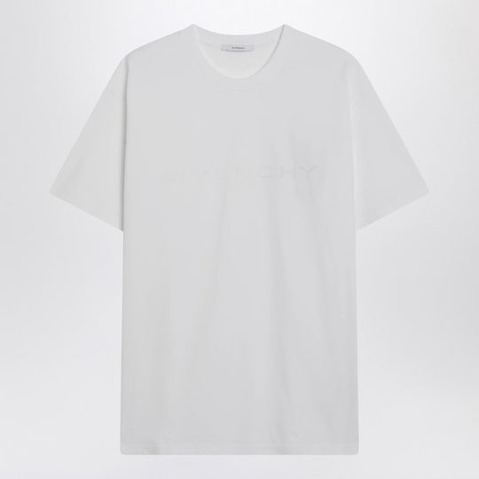 White Cotton And Silk T-Shirt With Jacquard Logo