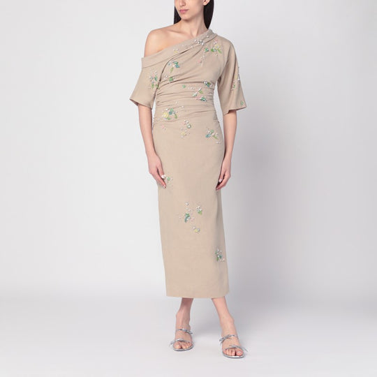 Beige Embroidered Bowery Dress