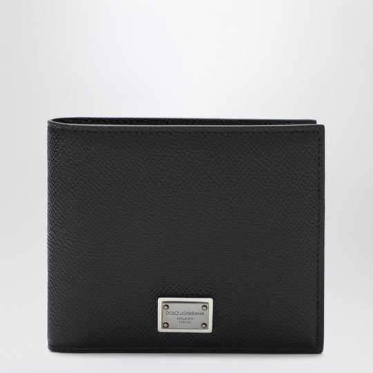 Black Dauphine Leather Wallet With Logo Plaque