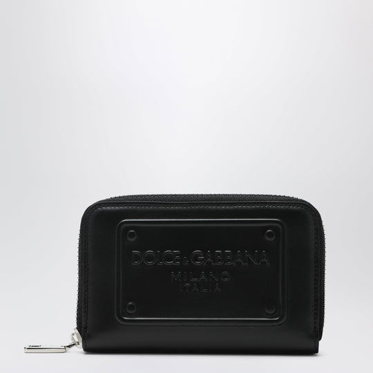 Small Black Zip-Around Wallet With Embossed Logo