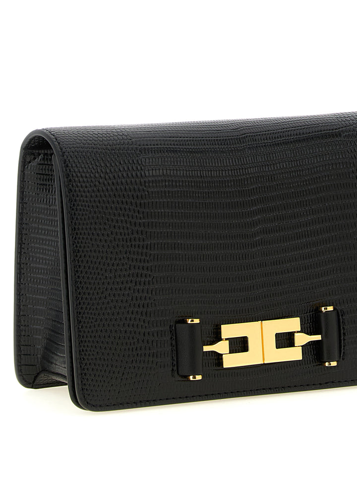 Elisabetta Franchi Lizard Print Crossbody Bag Clutch - Black | dcfe6662d8852587dc4df9d64502f127a5595afc