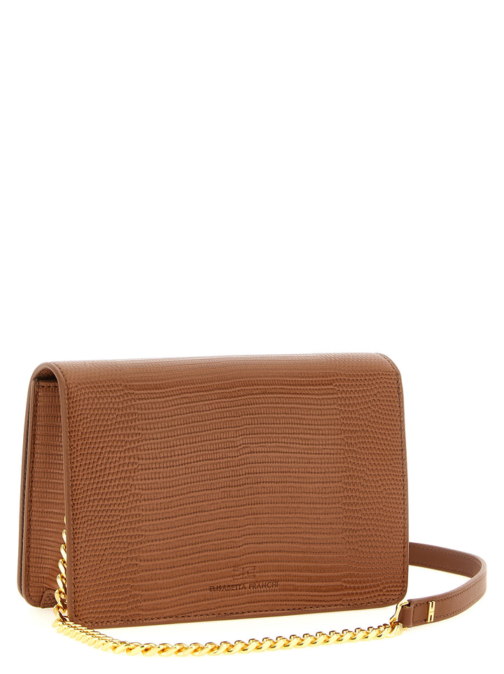 Elisabetta Franchi Lizard Print Crossbody Bag Clutch - Brown | f592d870ff14f1b253d298b390c8010245a23a2d