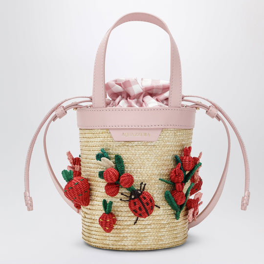 Botanica Mini Bucket Bag In Raffia And Leather