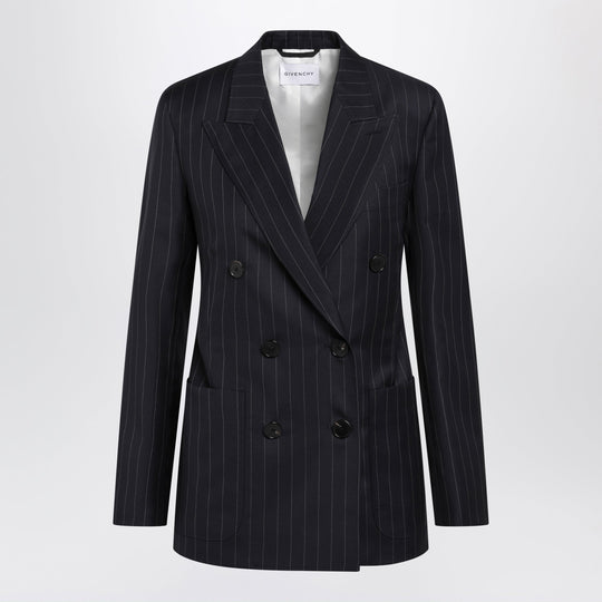 Double-Breasted Pinstripe Wool Jacket, Dark Navy