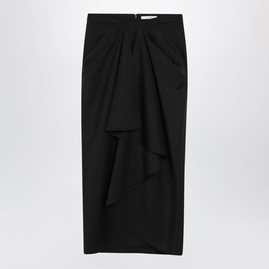 Draped Skirt In Black Wool And Mohair