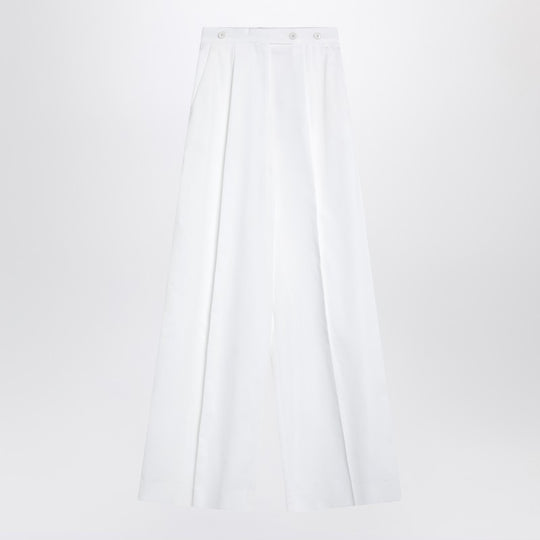 White Pleated Cotton Trousers