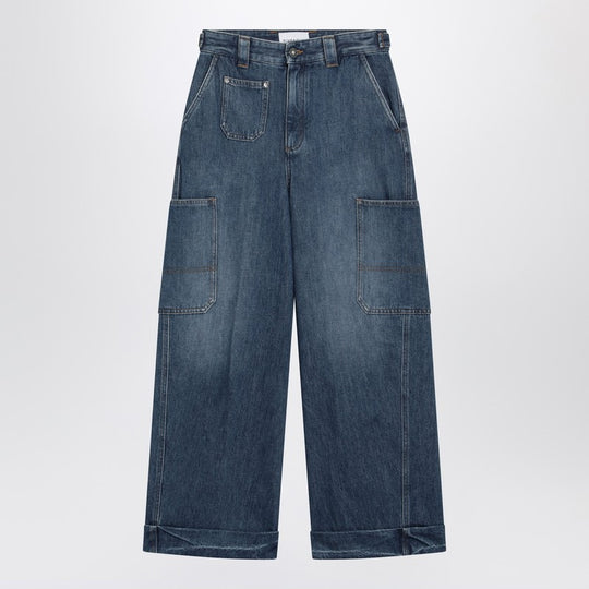 Cropped Cocoon Cargo Jeans In Medium Blue