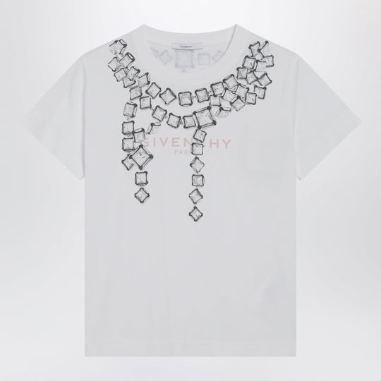 Deconstructed Crystals Cotton T-Shirt In White