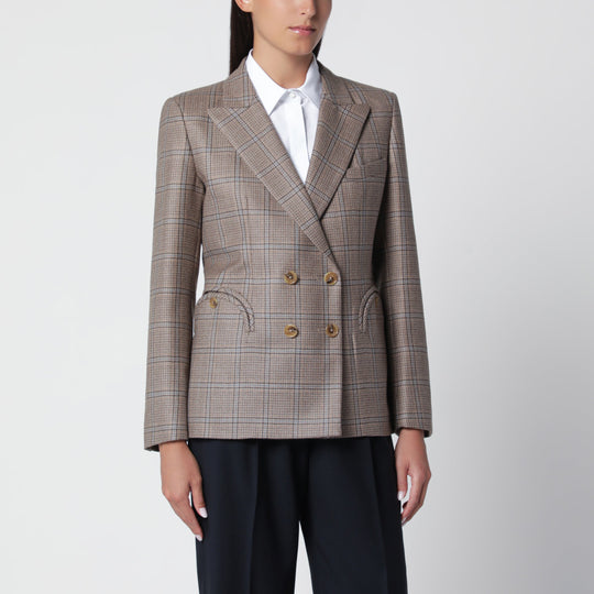 Saona Charmer Double-Breasted Jacket In Beige With Check Pattern