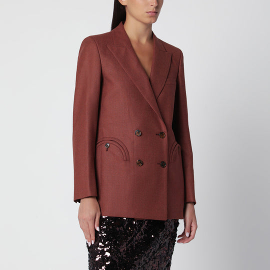 Double-Breasted Jacket In Rust Colour In Wool And Cashmere