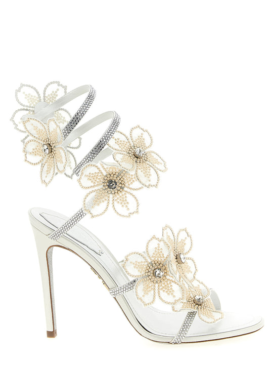 Peach Flower Sandals White