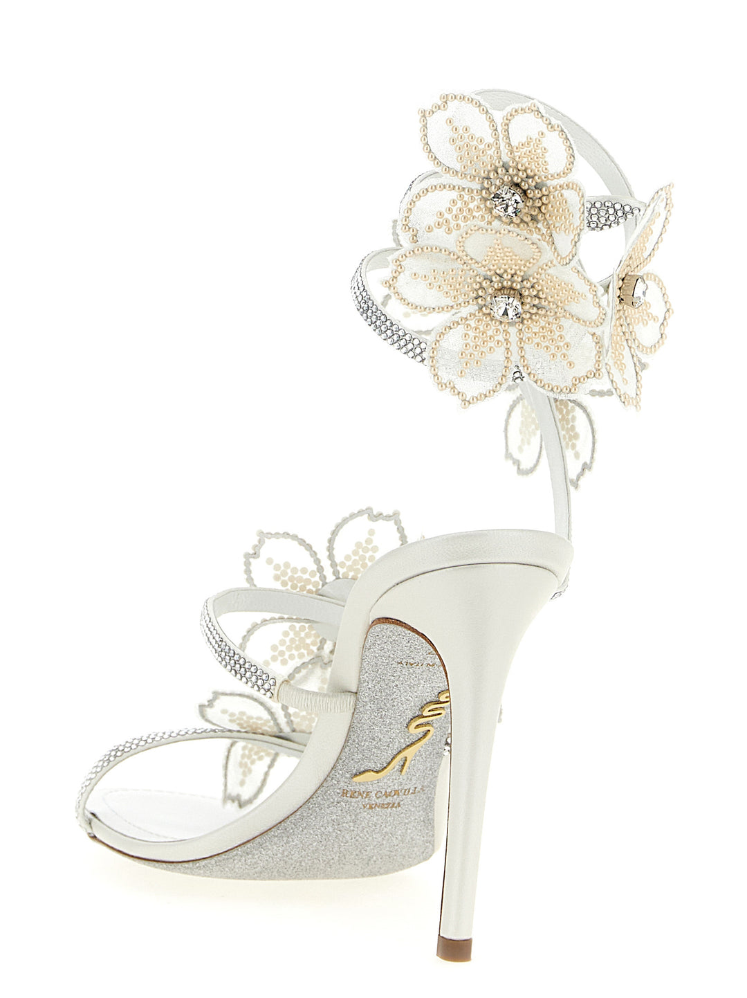René Caovilla Peach Flower Sandals - White | c088e04cd9f82c225ecf4242eb7694cfc1b30d62