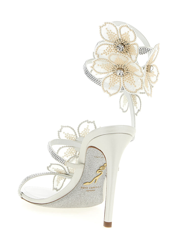René Caovilla Peach Flower Sandals - White | c088e04cd9f82c225ecf4242eb7694cfc1b30d62