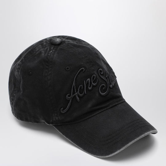 Faded Black Baseball Cap With Embroidered Logo