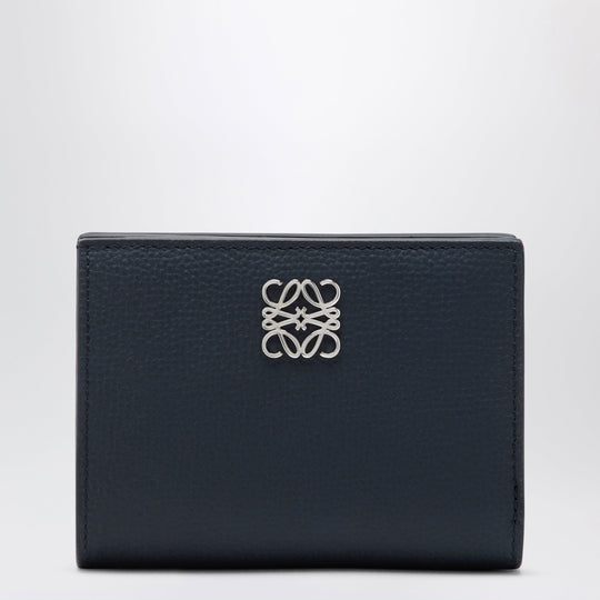 Anagram Compact Wallet In Hammered Calfskin, Navy