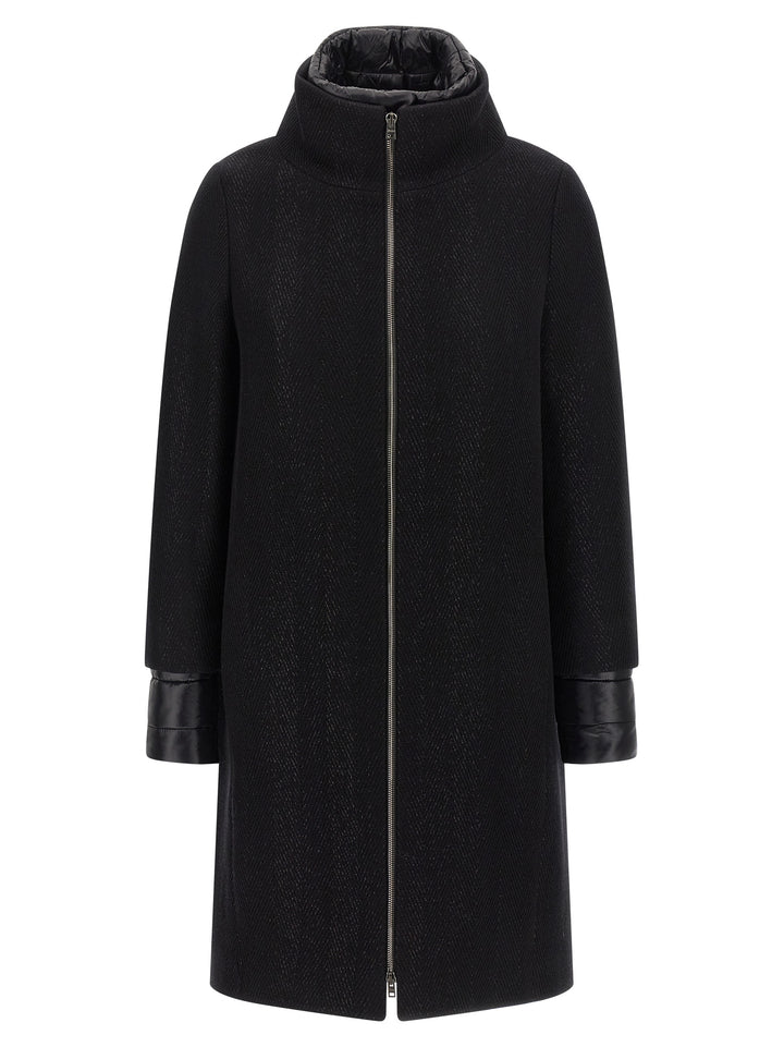 Herno Lamé Thread And Wool Coat Coats and Trench Coats - Black | 02a0fbef62a74ca4550bb7463a1707c72f14e1f1