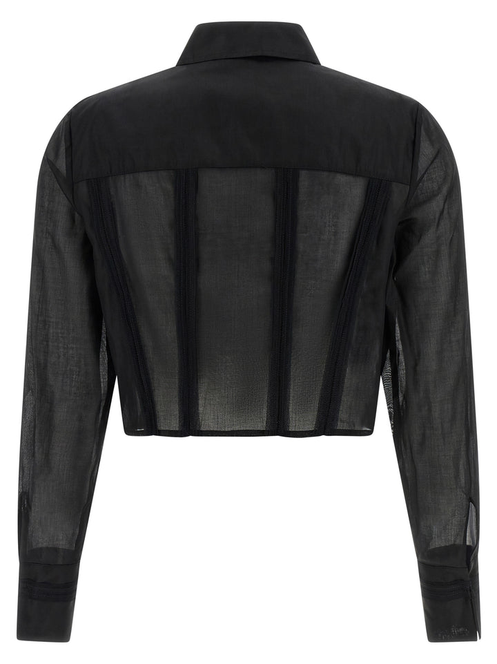 Elisabetta Franchi Logo Embroidery Maxi Crop Shirt Shirt and Blouse - Black | 6a70c3d665fc7c408ca8523f7658a4e8bdc8ee6c