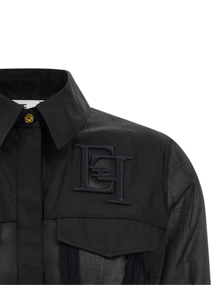 Elisabetta Franchi Logo Embroidery Maxi Crop Shirt Shirt and Blouse - Black | fecaf7732d92e2c860025ddfbe752e47c080b88c