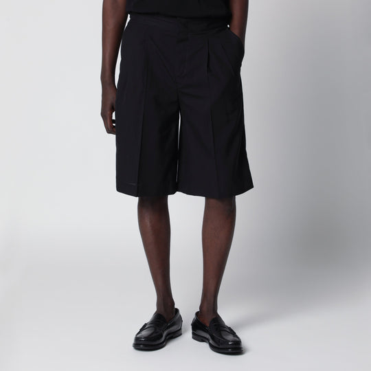 Black Cotton Bermuda Shorts