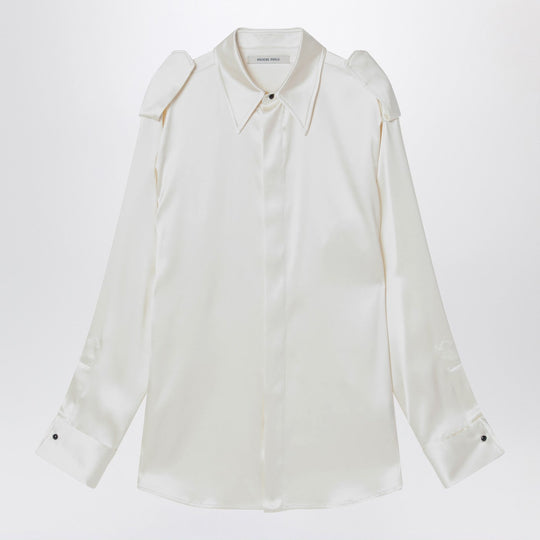 Liquid Utility Shirt In Cream Satin