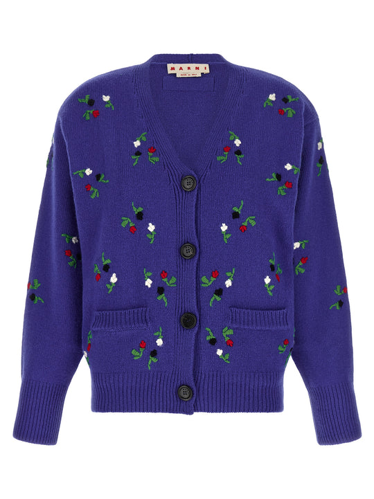 Floral Embroidery Cardigan Sweaters And Cardigans Blue