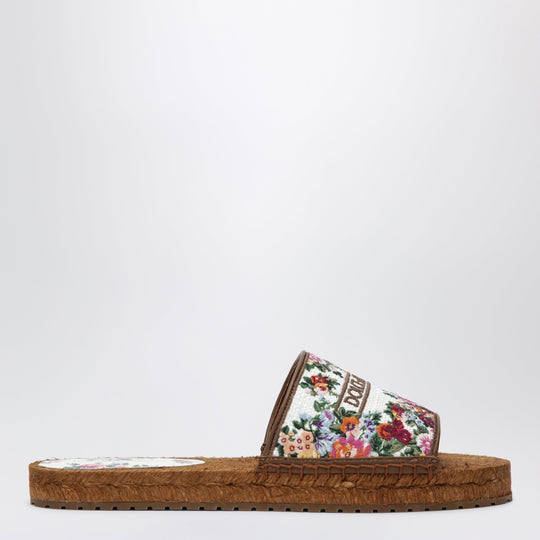 Fabric Espadrilles With Embroidered Flowers, White/Multicolour