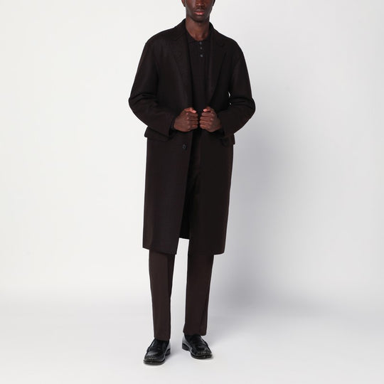 Brown Single-Breasted Wool Coat