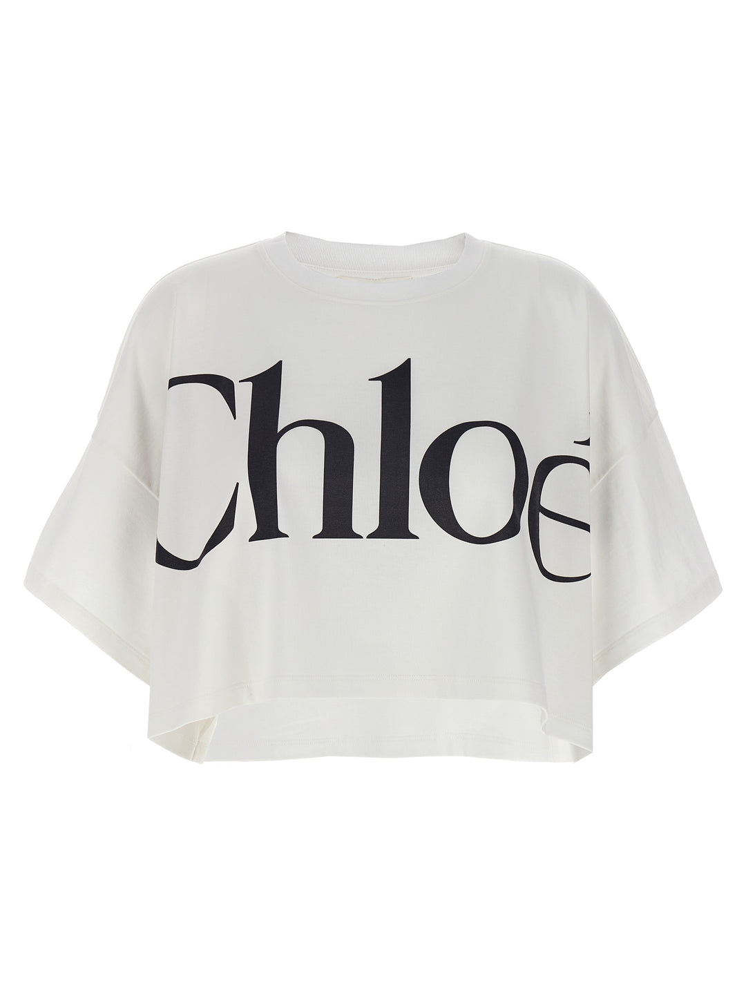 Chloé Logo Crop T-shirt - White/Black | b5e52457200de30fceed3999f0ec122f84ae7b7a