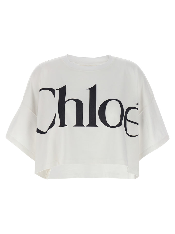 Chloé Logo Crop T-shirt - White/Black | b5e52457200de30fceed3999f0ec122f84ae7b7a