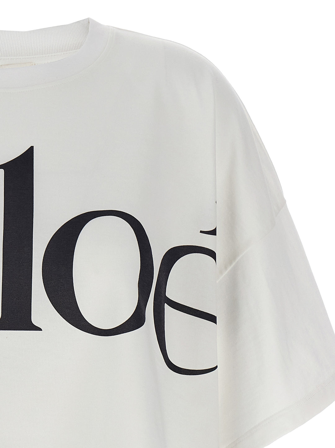 Chloé Logo Crop T-shirt - White/Black | 6130f8b7e83c4cf5040272d4aaa409415e787366
