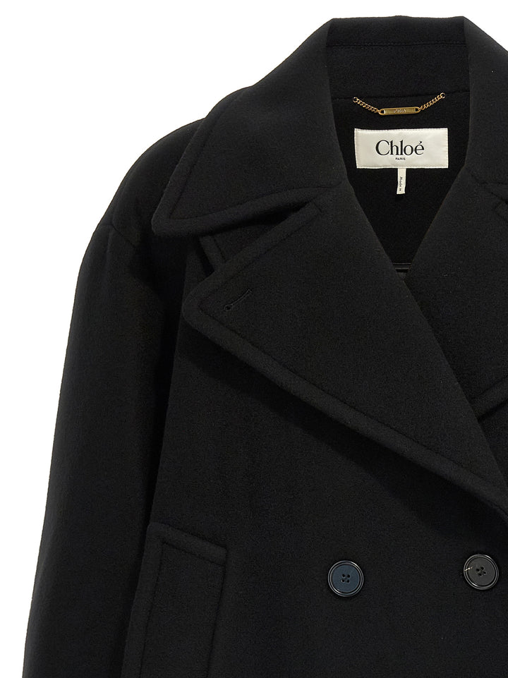 Chloé Double Breasted Wool Coat Coats and Trench Coats - Black | b365b2f90a070c5400b3ac3399ae003216b8e964