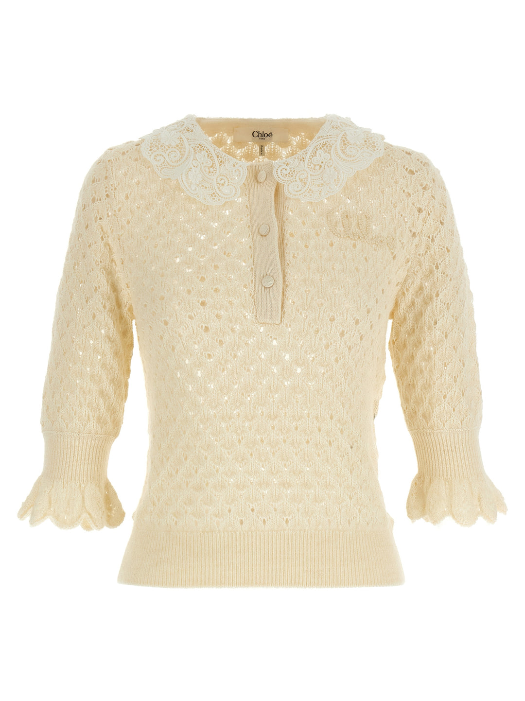 Chloé Pointelle Knit Sweaters and Cardigans - White | caf8906c83876bcfc609d19979976cc28a52397c