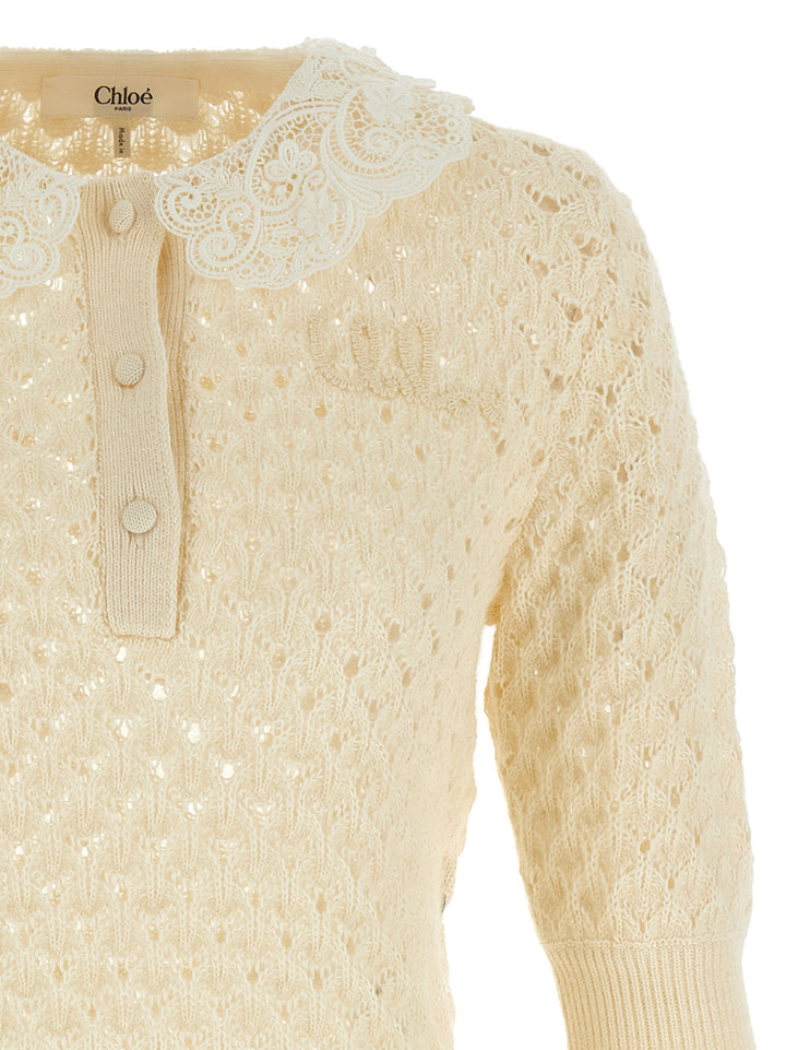 Chloé Pointelle Knit Sweaters and Cardigans - White | d4554c803e3d603e141cde6b3128fb70d1f8a116
