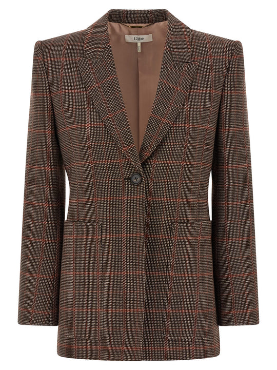 Check Wool Blazer Blazers Brown